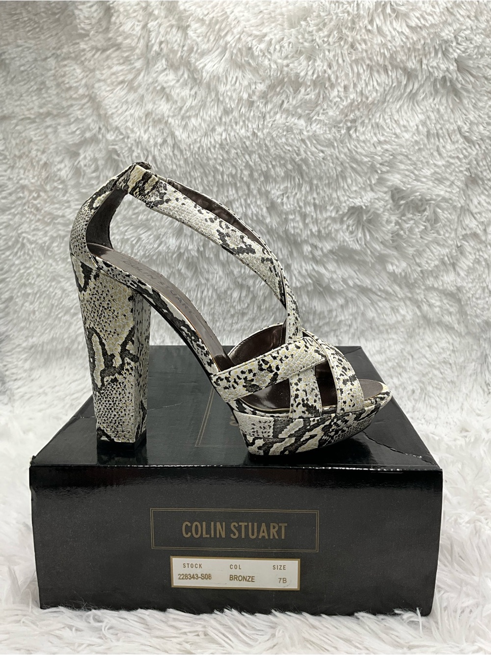 Colin Stuart Platform Sandals Size 7 Leather Snakeskin Print Statement N